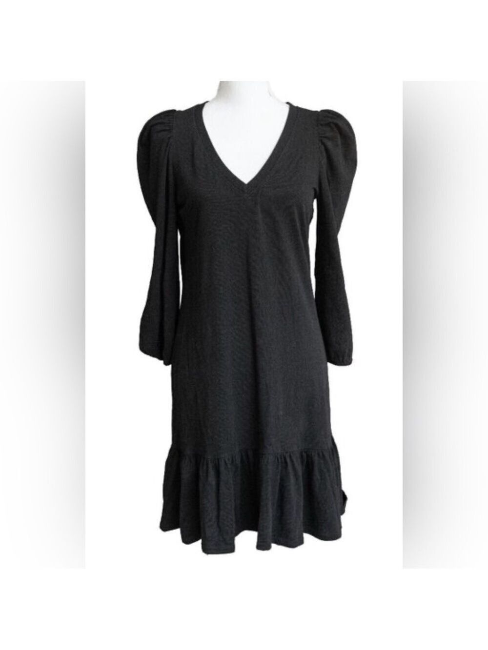 Nation LTD Black Puff Sleeve Dress with Ruffle Hem